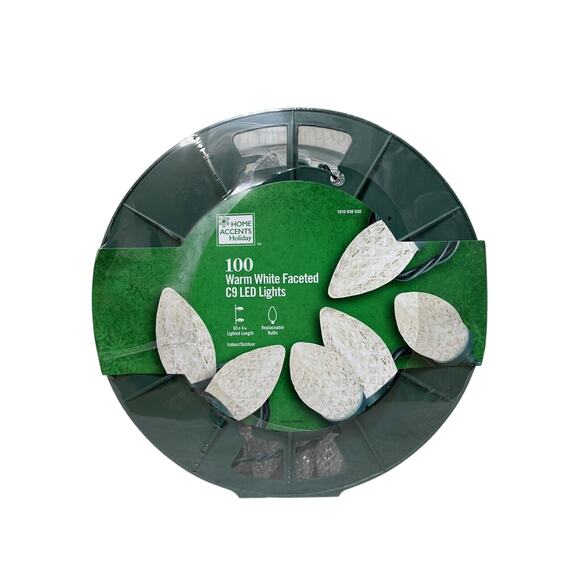 Home Accents Holiday 65 ft 100 Light Roll C9 Warm White Bright LED Green Wire - Picture 1 of 5